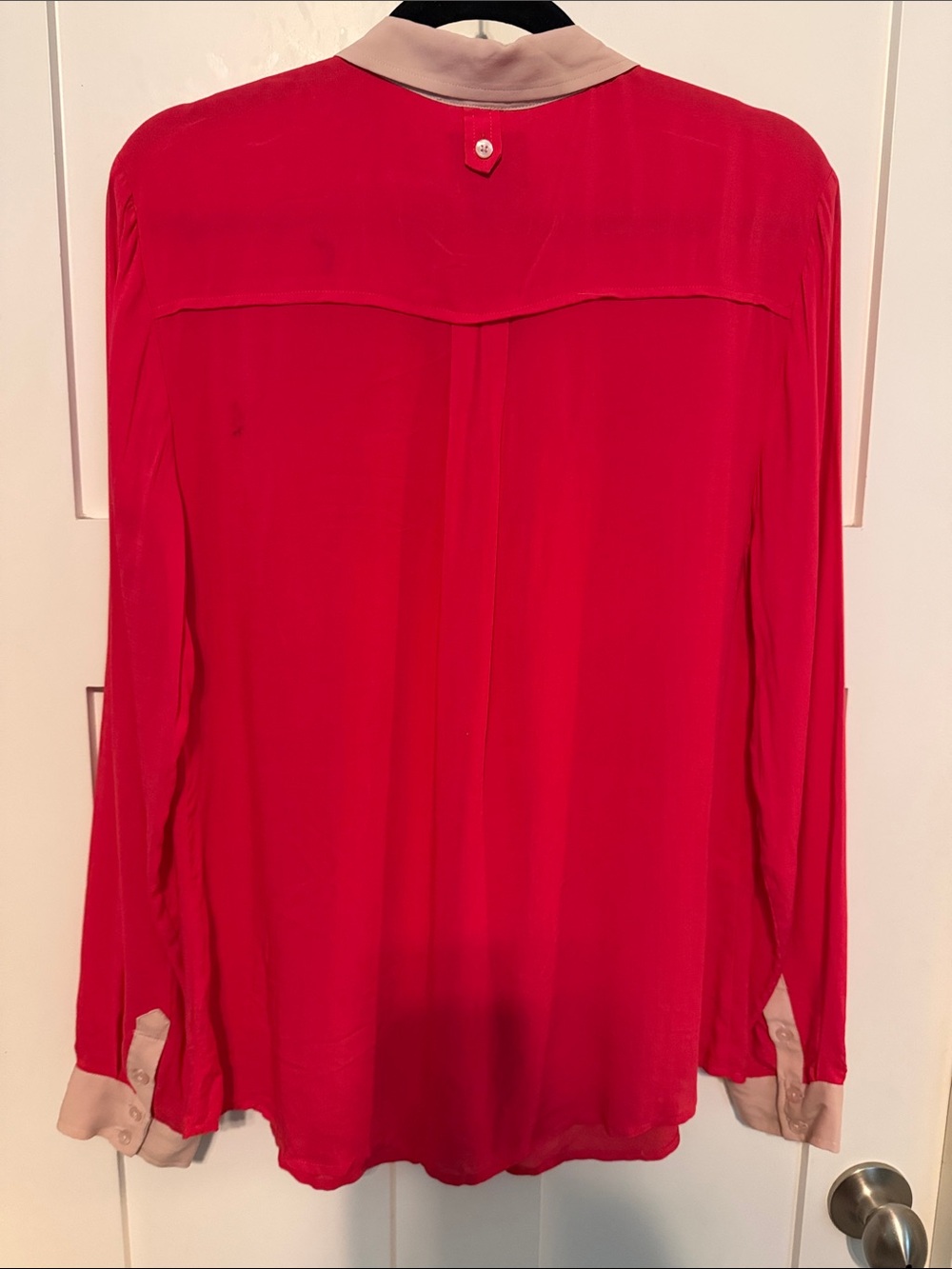 NWT Maeve Anthropologie Bright Raspberry Red Pink Shirt Jacket with Cream Trim - Picture 6 of 9